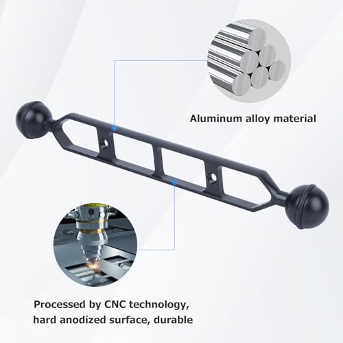 9" Double Ball Head Adjustable Camera Light Mount Arm with 1/4"-20 Threads for GoPr0 Insta360 DSLR Underwater Photography, Aluminum Alloy CNC Machining with Anti-Slip Silicone Rings 63134A