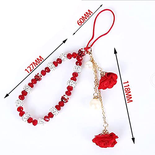 Fuqimanman2020 1-2 pieces of crystal flower mobile phone strap with female decorative pendant, cute car keychain red