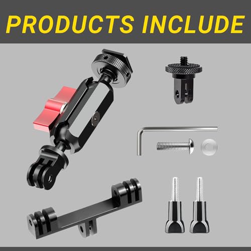 Dual Cold Shoe Monitor Mount with 1/4" Screw, Rotatable Dual Ballhead Arm for LED Monitor Microphone, Compatible with DJI Osmo Action 6/5 Pro/4/3, Osmo 360, Insta 360 X5/X4, GoPro Hero 13/12,Pocket 3 Dual Cold Shoe Monitor Mount
