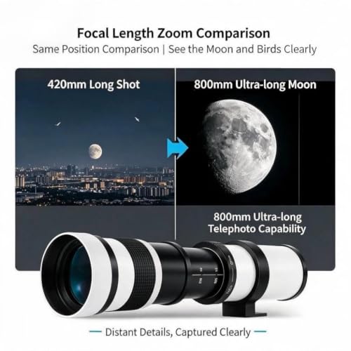 JINTU 420-800mm f8.3 Telephoto Zoom Lens Manual for Nikon SLR Cameras D5600 D5500 D5300 D5200 D5100 D3100 D3500 D3400 D3300 D3200 D7500 D7200 D90 Wildlife Birds