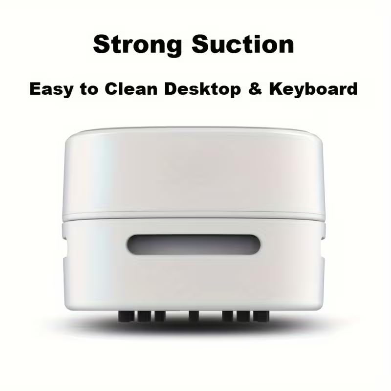1Pc Handheld Wireless Desktop Vacuum Cleaner, Portable Smart Robotic Duster for Home Office and Study, 1.0KPa Suction, 2XAA Battery Power(Not Included), 60dB Noise, 3.38oz Dust Cup, Plastic Body