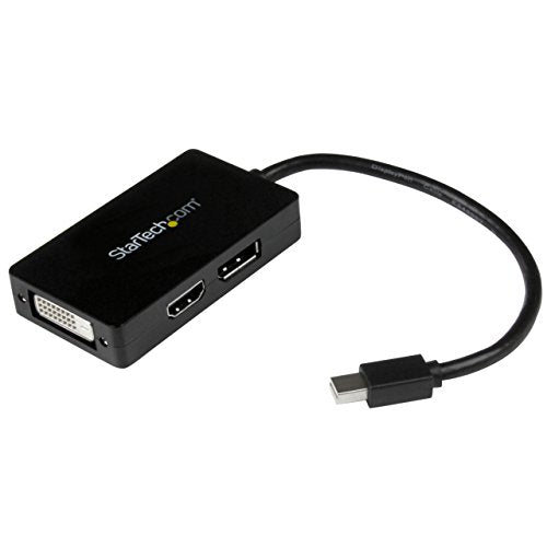 StarTech Travel Mini DisplayPort to DisplayPort, DVI or HDMI Adapter | mDP to DP 2560 x 1600, HDMI or DVI 1920 x 1200, Thunderbolt compatible, Compact, 3-in-1, Converter DisplayPort - DVI - HDMI (Black) DisplayPort Adapter