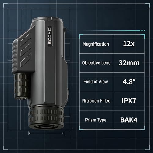 12x32 Monocular Telescope,Compact Waterproof Fogproof for Bird Watching 12x32 dark grey
