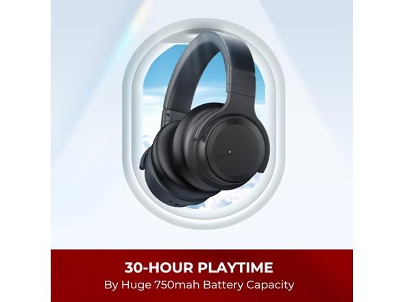 E7 Active Noise Cancelling Wireless Bluetooth Headphones with Rich Bass, Mic, Clear Calls, Bluetooth 5.0, 30 Hours Playtime, Comfort Fit, Red