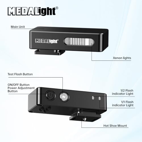 MEDALight F20 Mini Camera Flash for GR IV,Aluminum Hot Shoe Speedlite Compatible for RICOH GR IV/GR 3/GR 3X,6200K,2 Power Levels Portable Manual Flash(Black). Black