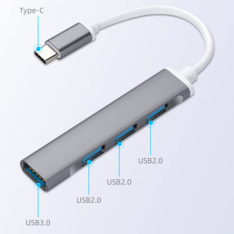 JacobsParts USB-C Type C to USB 3.0 4 Port Hub Splitter for MacBook Pro/Air, iPad, PC, Chromebook, Phone (Silver) Silver