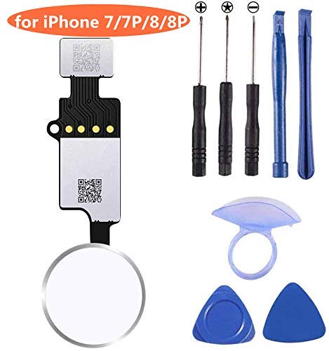 Home Button Replacement for iPhone 7 7Plus 8 8Plus, Home Button Touch ID Main Key Flex Cable Assembly Replacement with Repair Tools for iPhone 7 7P 8 8P (Silver) Silver