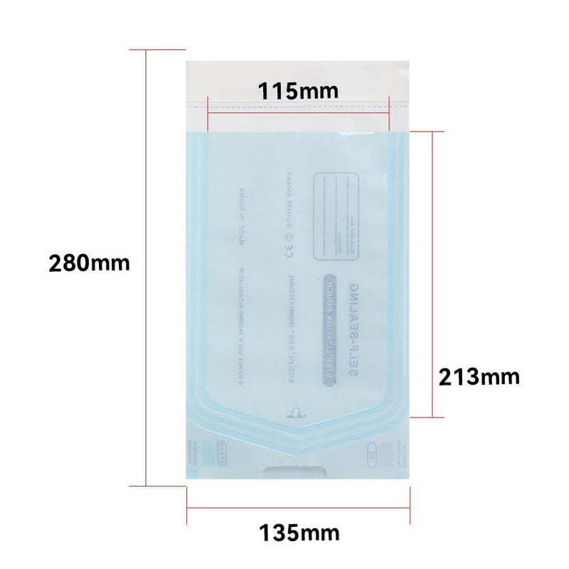 Disposable Sterilisation Bags, 200 x Sterilisation Bags (135 x 280 mm) with SK Seal Sterilising Bag, Sterilising Bag for Autoclaves, Self-Adhesive, Sterilisation Bag for Autoclaves