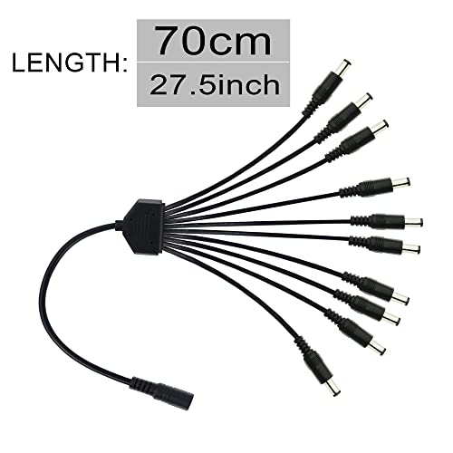 GINTOOYUN DC Power Splitter Cable 1 Female to 10 Male 5.5mm x 2.1mm, DC Splitter Adppter Surveillance Camera Cable Extension Cord for Security Camera, LED Strip Light 0.7m (1 to 10 Way) (Pack of 2) 70 cm (Pack of 2)