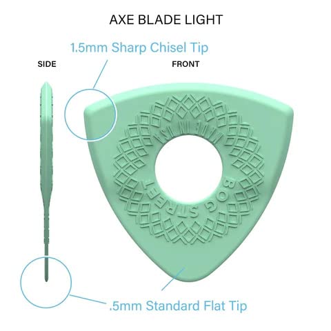 Bog Street Axe Blade Light Ergonomic, 3-Sided Guitar Pick. - One .5mm standard tip and Two 1.5mm Jazz style tips. (6-Pack) 6-Pack