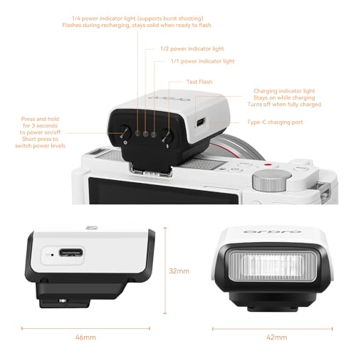 ORDRO FL-10 Mini Camera Flash Camera Flash Speedlite for Fuji/Sony/Nikon/Canon, Digital Film Cameras, Portable Mini hot Shoe Flashlight for DSLR Cameras (White)