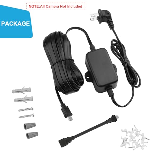 50ft Weather Resistant Power Adapter for Blink Mini 2,Blink Outdoor 4 (4th Gen)(3rd Gen)/Mini,No Need Charger Head,IP67 Waterproof Flat Power Cable with Extra Type C to Micro USB Adapter Black 1Pack 50 FT