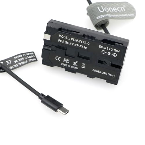 Uonecn NP-F Dummy Battery to USB C Coiled Power Cable with DC Output, 8.2V 4.5A Regulated Output for Sony NP-F550 F570 F970 Battery Adapter, for Atomos Ninja V Shinobi SmallHD Monitor, 16-40in Coiled Cable
