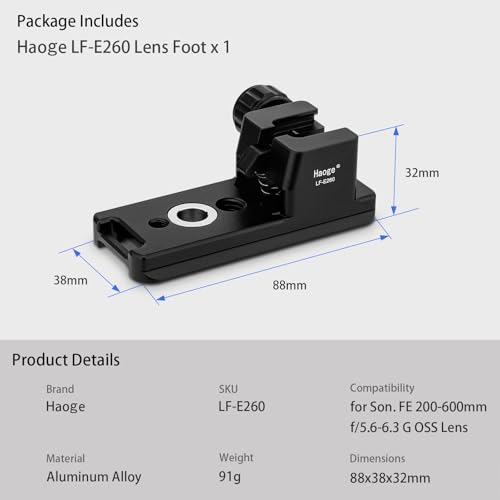 Haoge LF-E260 Lens Collar Replacement Foot for Sony FE 200-600mm F5.6-6.3 G OSS Super Telephoto Zoom Lens (SEL200600G) Built-in Arca Type Quick Release Base Support Plate