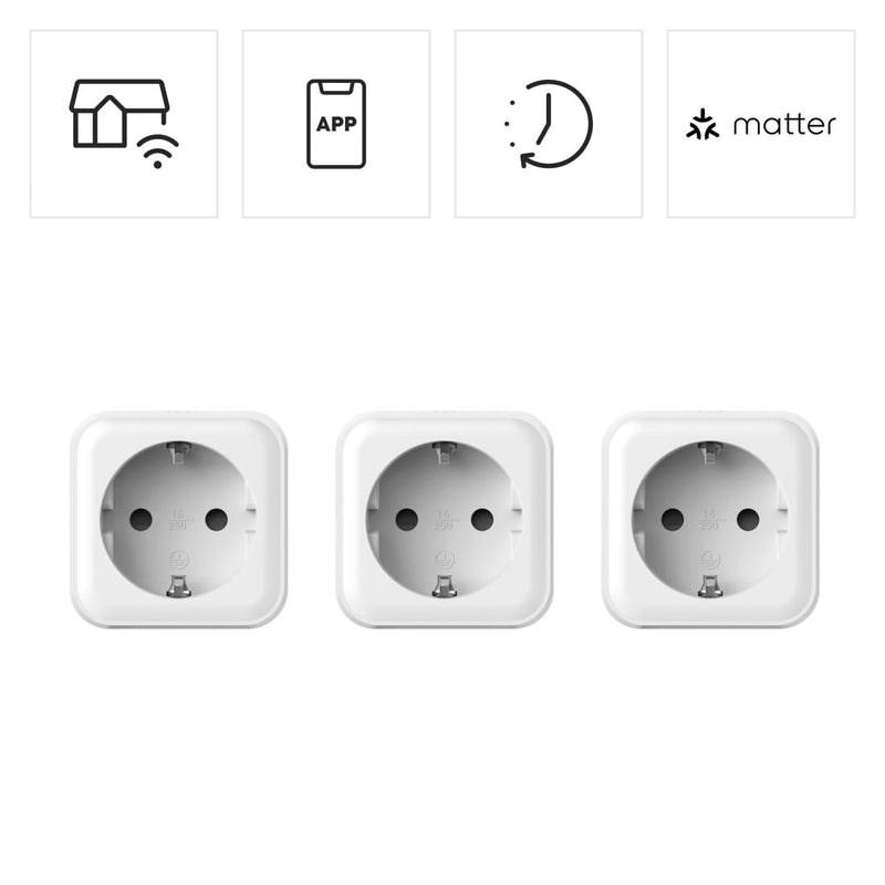 Hama WLAN Socket, Pack of 3 (with Matte Smart Home, Universal, WLAN Controlled Socket with App and Voice Control, as Timer, 3680 W) Pack of 3 - Indoor