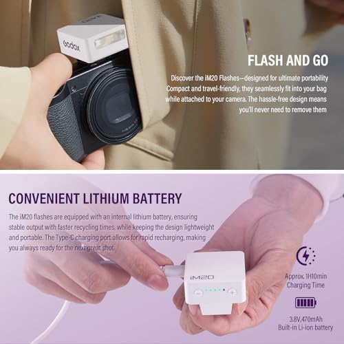 Godox iM20 Mini Flash for Sony zve10 Sony zv1 Ricoh gr3 470mAh White