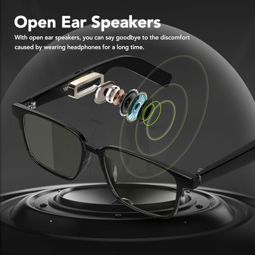 Yoidesu BT 5.3 Smart Glasses Wireless Open Ear Speaker Dual Microphones Voice Control IP5 Smart Sunglasses for Men Women with Polarized Night Vision Lens