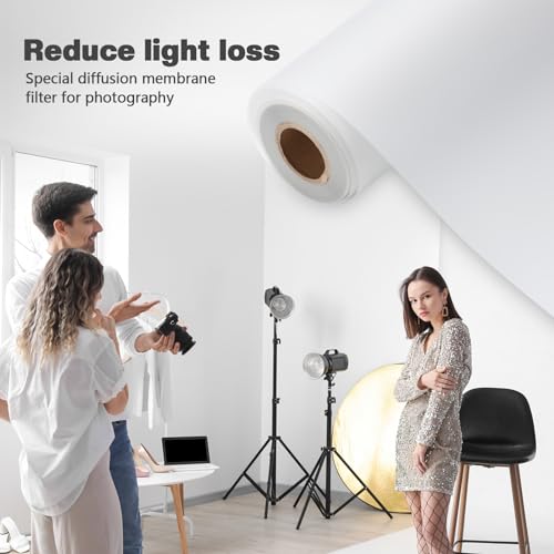 Nezyo Light Diffuser Sheet Diffusion Film Sheet Lighting Gel Diffuser Roll White Diffusion Paper for LED Flash Strobe Light Photography Video (15.75 x 590.6 Inch/ 0.4 x 15 M) 15.75 x 590.6 Inch/ 0.4 x 15 M
