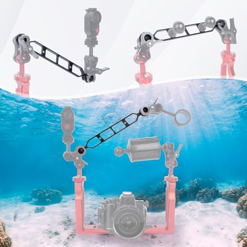 9" Double Ball Head Adjustable Camera Light Mount Arm with 1/4"-20 Threads for GoPr0 Insta360 DSLR Underwater Photography, Aluminum Alloy CNC Machining with Anti-Slip Silicone Rings 63134A