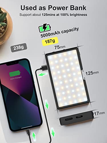 LED Video Light, Moman Camera Light for Photography, Portable 5000mAh Video Recording Lights with Cold Shoe, Mini Light CRI 98+ Dimmable 2500-9000K Video Lighting, On-Camera-LED-Video-Light Black