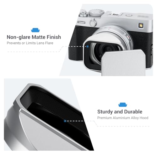 JJC LH-XF27 Metal Lens Hood Shade for Fuji XF 23mm f2.8 Lens on X-E5,Silver For Fuji XF 27mm, XF 23mm f2.8 Lens