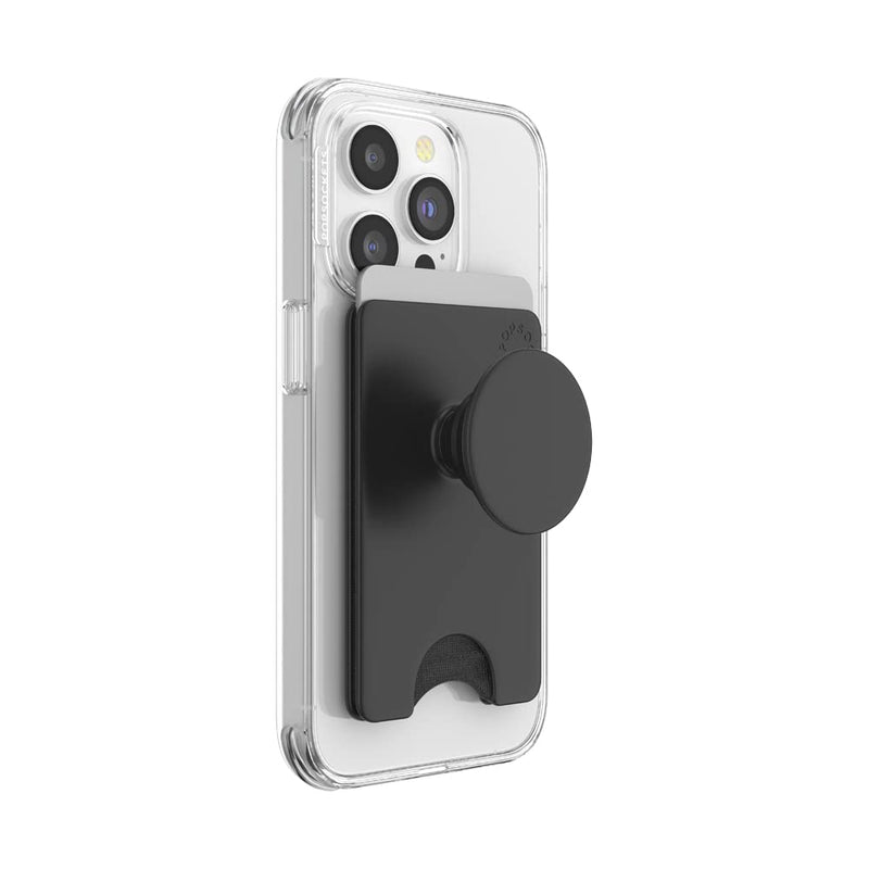 PopSockets Phone Wallet with Expanding Phone Grip, Phone Card Holder, Solid PopWallet - Black Adhesive