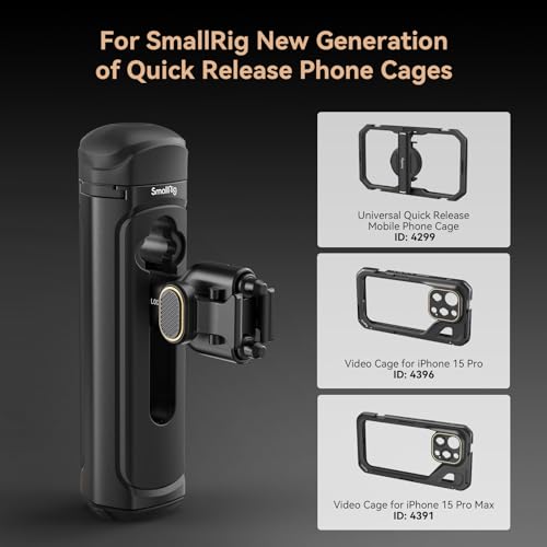 SMALLRIG Quick Release Side Handle for Universal Mobile Phone Cage 4299 and iPhone 15 Series Cage, Aluminum Handle Grip with Built-in Cold Shoe - 4403 4403 (Without Wireless Control)