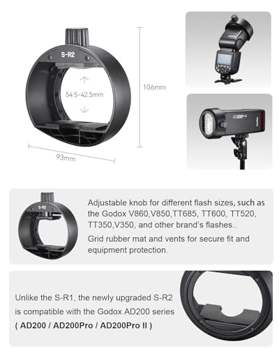 Godox AK-R1 Accessories Kit & S-R2 Round Flash Head Adapter for Godox V860II, V860III, V850II, V850III, TT685II, TT600, V350, TT350, AD200PROII