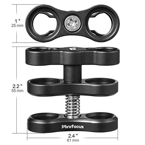 MINIFOCUS 2PCS 1'' Aluminum Ball Clamp Mount for Underwater Diving Light Arms Tray System, Photography Diving Camera, 360° Clip Adapter Bracket for Action Camera Flashlight Arms System 2 Pcs 2 Holes