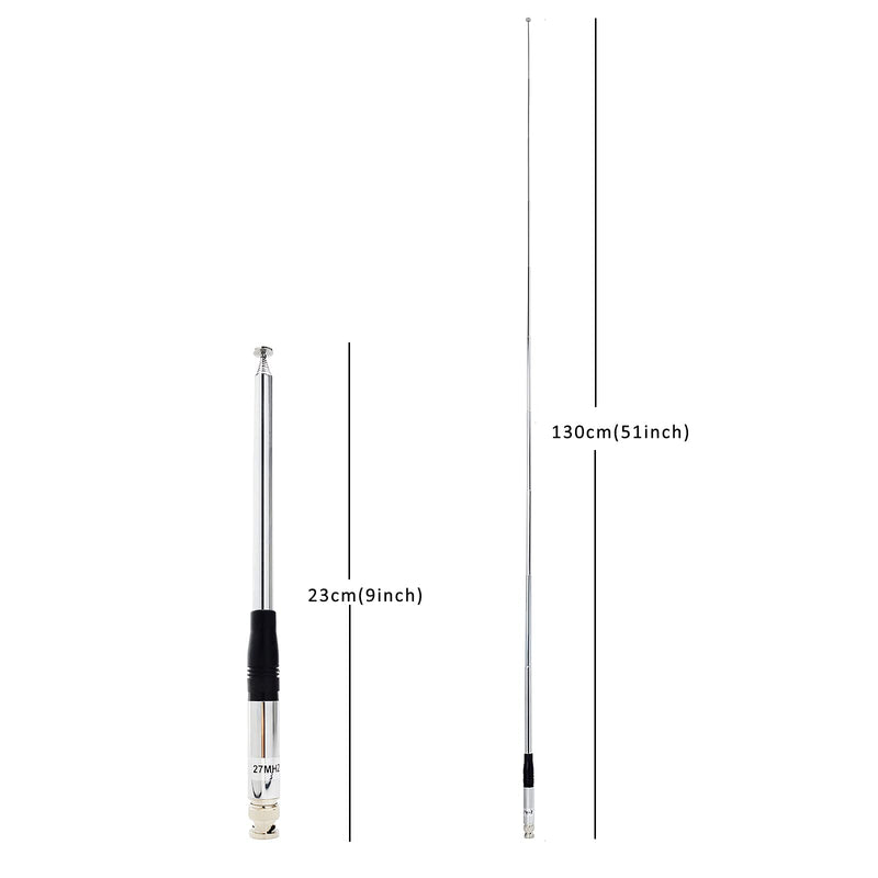 HYS 27Mhz Antenna 9-Inch to 51-inch Telescopic/Rod HT Antennas for CB Handheld/Portable Radio with BNC Connector Compatible with Cobra Midland Uniden Anytone CB Radio(27Mhz)