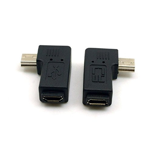 CY 2pcs 90 Degree Left & Right Angled Mini USB 5pin Male to Micro USB Female Data Sync Power Adapter Black MINI-MICRO