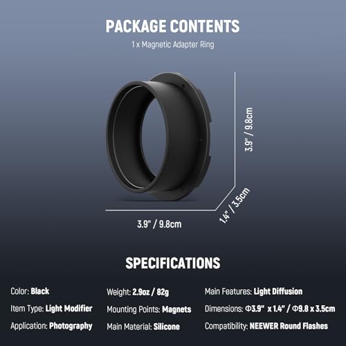 NEEWER Round Flash Magnetic Adapter Ring, Silicone Magnetic Mount Holder Light Diffuser Attachment Compatible with Godox V1/V1 PRO NEEWER Z2 Z2PRO Z2II Z3 Q120 Series Round Head Speedlight, CRS13 Round(CRS13)