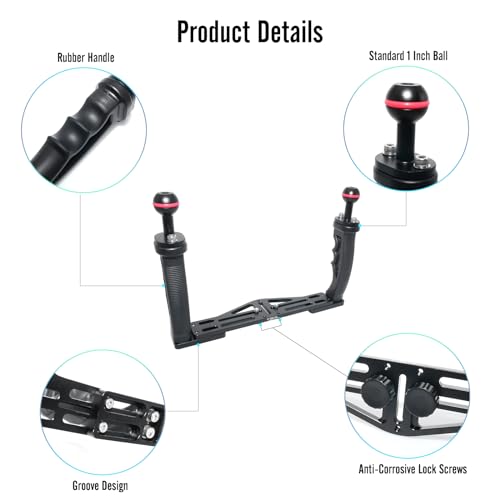 NS10 Underwater Camera Tray extendable Handle Grips Bracket for gopro,pt059,rx100 uw Camera housing Universal Soft Handle with Aluminum and Rubber Material (Black) Black