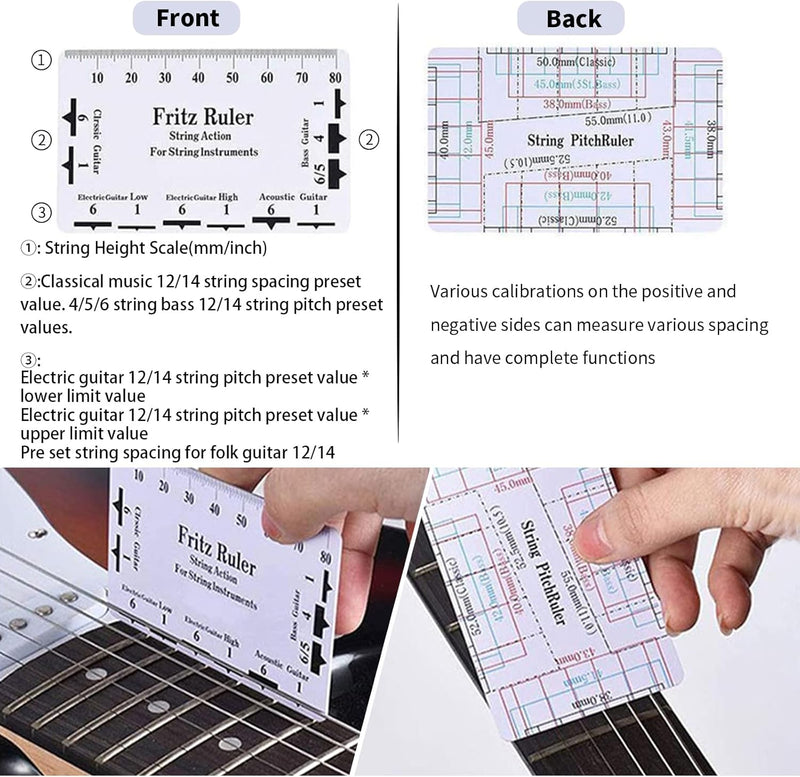 Guitar Neck Notched Straight Edge Luthiers Tool with String Action Ruler Gauge for Gibson 24.75" and Fender 25.5" Electric Guitars
