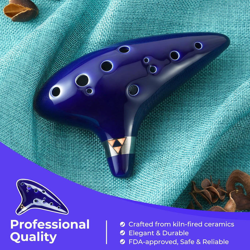 Aovoa Legend of Zelda Ocarina 12 Hole Alto C with Getting Started Guide Display Stand and Protective Bag BLUE NEW