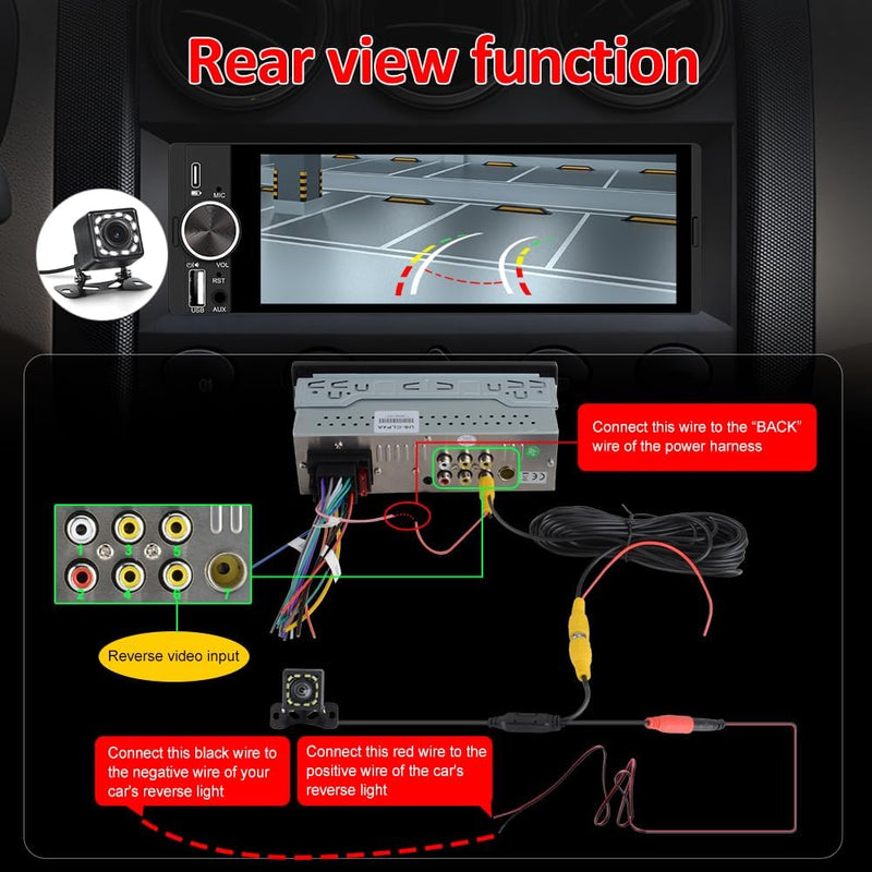 Single Din Radio Car Stereo with CarPlay & Android Auto, 6.28 Inch HD Touch CarPlay Screen, Backup Cam,Bluetooth, MP5,USB Type-C, SWC, EQ, FM Radio with External Mic black