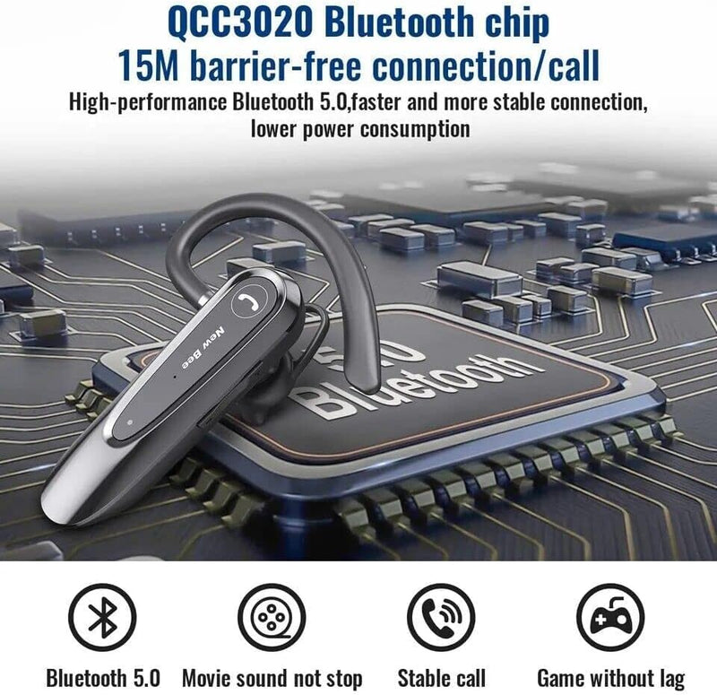 [AUSTRALIA] - New Bee Bluetooth Earpiece V5.0 Wireless Handsfree Headset with Microphone 24 Hrs Driving Headset 60 Days Standby Time for iPhone Android Samsung Laptop Trucker Driver (Black) Black 