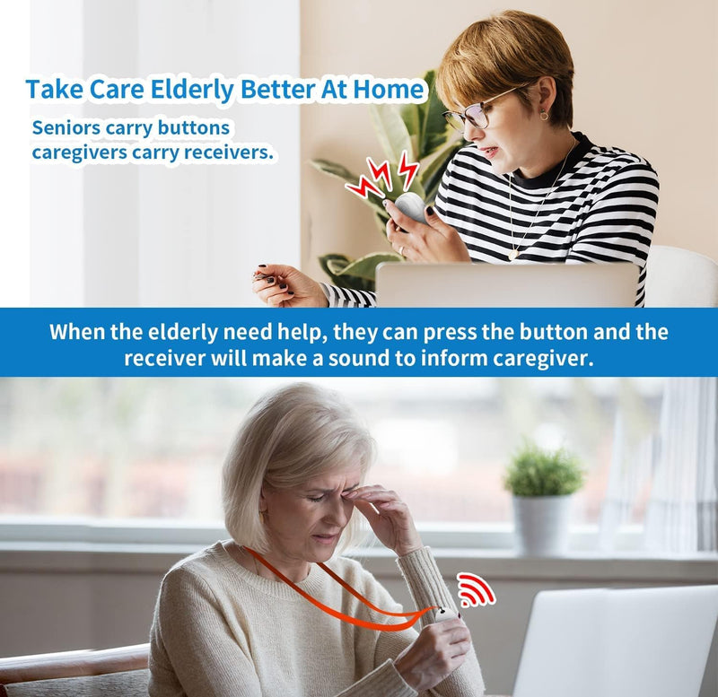 CallToU Caregiver Pager Call Button Elderly Wireless Call Button Vibration Pager Nurse Calling Alert System for Home Elderly Disabled Patient 1 Transmitters 1 Receiver 1 receiver + 1 call button