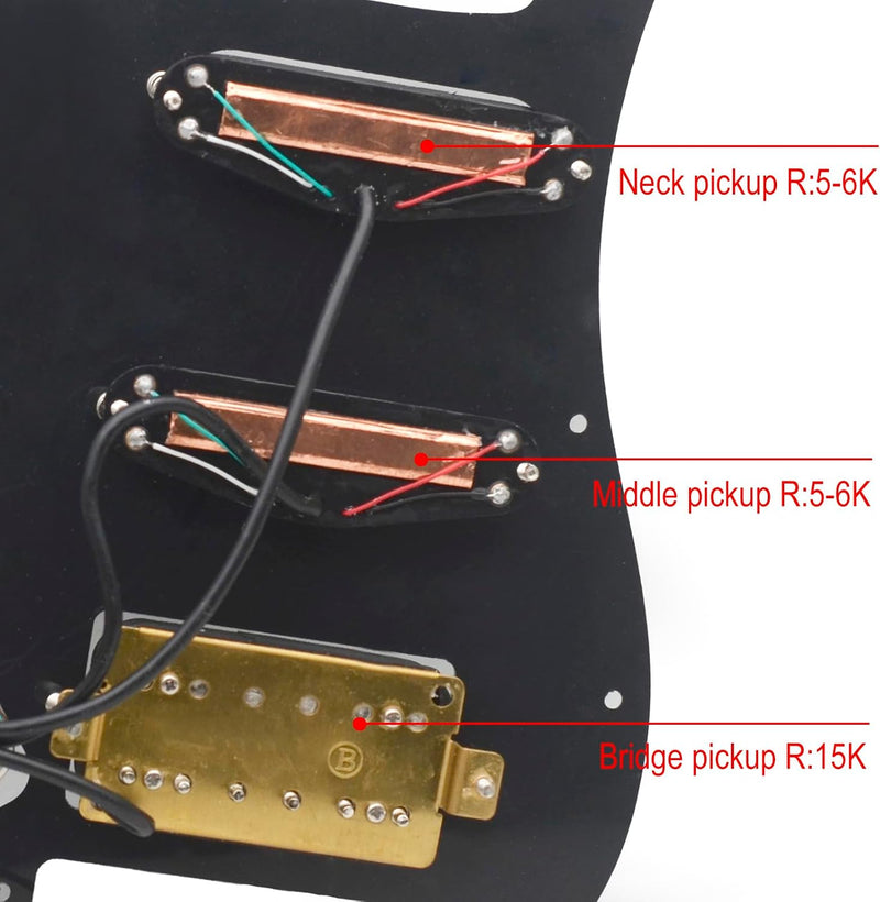 Humbucker Electric Guitar Pickguard Pickup with Singlecut Wiring Loaded Prewired Pickguard SSH Guitar Pickguard Swith Control Scratchplate Assembly for Fender Strat Guitar (Right Hand-Black-Black) Right Hand-Black-Black