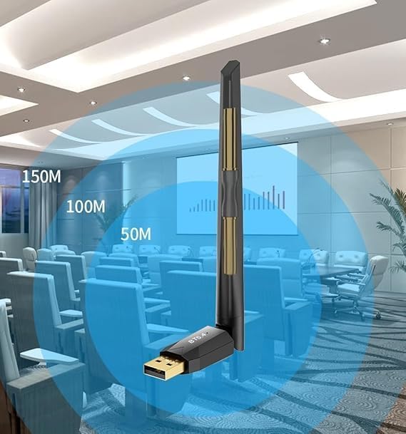 Long Range Bluetooth 5.4 Adapter for PC, Wireless USB Dongle External Antenna for Windows 11 10 8.1 7 Linux Laptop Desktop Computer, Pair with Bluetooth Headset Speaker Mice Keyboard Printer Latest BT5.4-Detachable Antenna-BT548