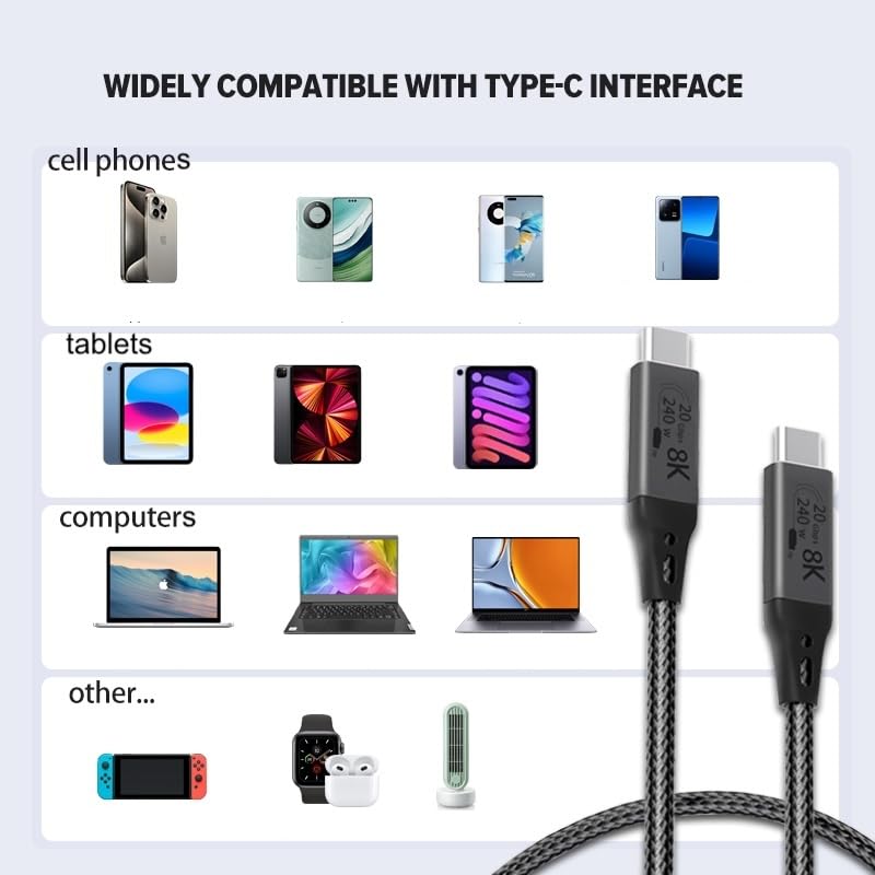 10-Foot USB4 Cable Compatible with Thunderbolt 3, Thunderbolt 4 and USB-C - Supports 8K HD Display, 20gbps Data Transfer, 240W Charging 10 Foot