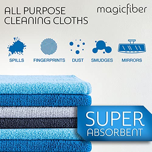 MagicFiber 16 PK - 12 Household Microfiber Cleaning Cloths + 4 Glasses Microfiber Cleaning Cloths - Premium Kitchen Towels and Glasses Wipes