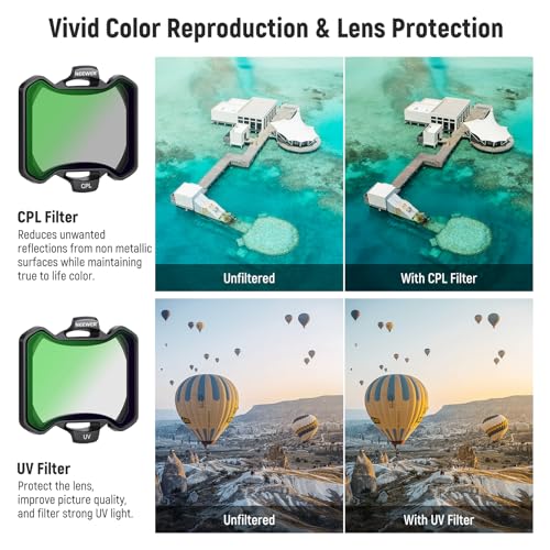 NEEWER Snap On ND&UV&CPL Filter Set Compatible with DJI Avata 2, 6 Pack UV CPL ND8 ND16 ND32 ND64 Neutral Density Filters Drone Lens Accessories, Ultra Slim Frame & Double Sided Coated HD Glass Avata2 6 Pack ND+UV+CPL