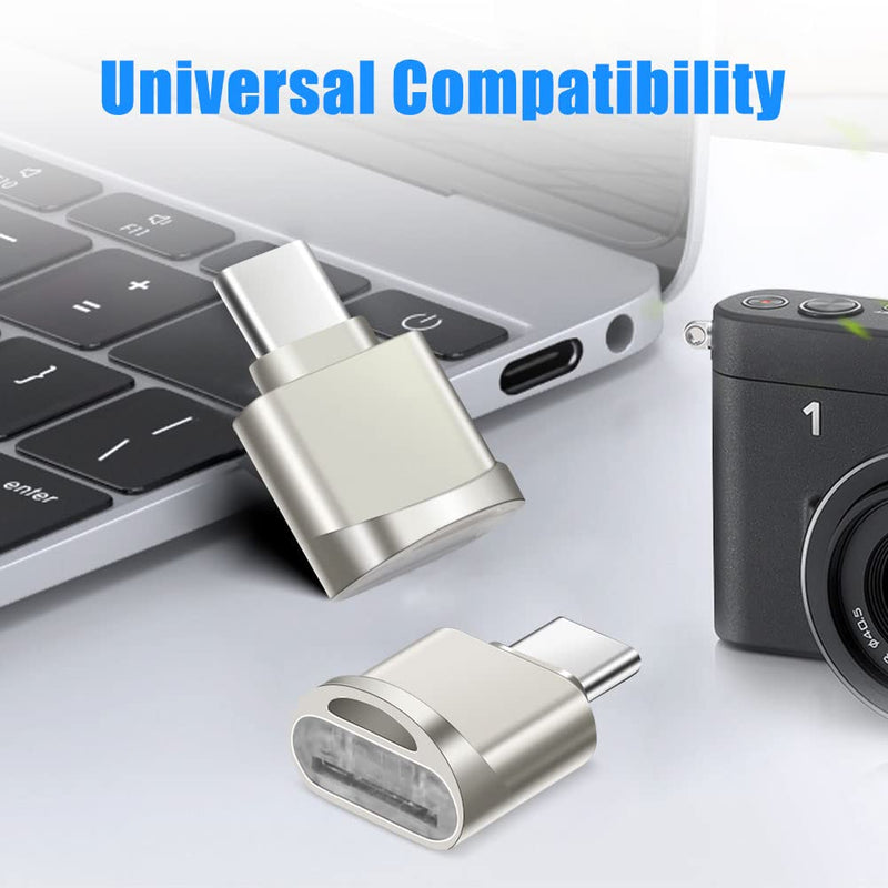 Type C Micro SD/TF Card Reader with Keychain, Leizhan USB C to Micro SD SDHC SDXC OTG Memory Reader, Type C Card Reader Adapter Compatible for Mac Windows Lixus Samsung Galaxy Note 20 S20 silver