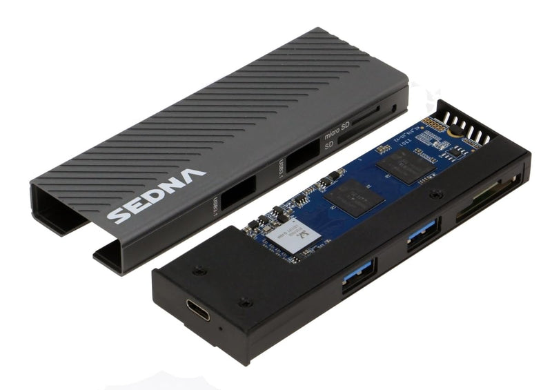 SEDNA - USB 3.2 Gen II (10Gbpps) M2 NVMe SSD Enclosure with 2 Port USB Hub and Card Reader