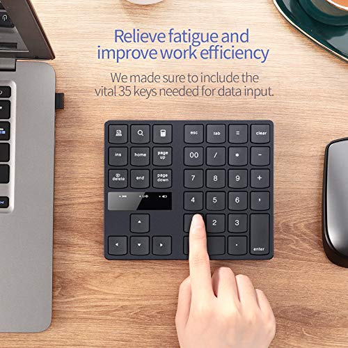 Numeric Keypad, 35-Keys Portable USB Wireless Numeric Keypad Rechargeable Ultra-Silent External Numeric Pad for MacBook/MacBook Pro/Air and Windows Laptop Black