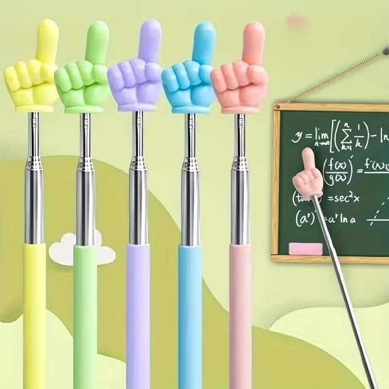 5Pcs Retractable Finger Reading Pointer Stick Cute Dual Finger Teaching Aid Baton for Teacher Classroom Parent