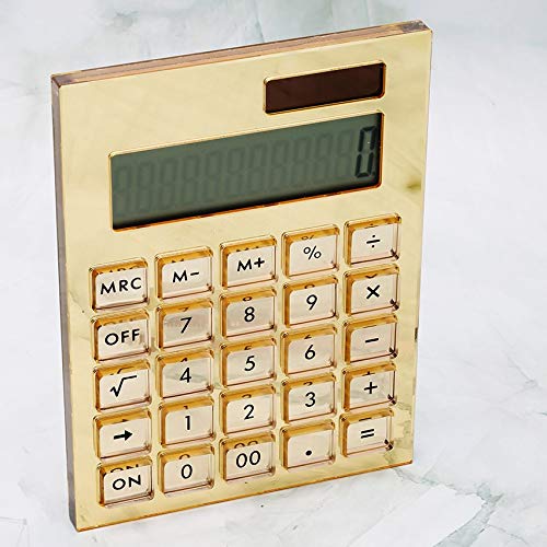 Acrylic Calculator with Stand, Battery and Solar Hybrid Powered Basic Calculator 12-Digit LCD Display,Home Office Desktop Accessories(Gold) Gold