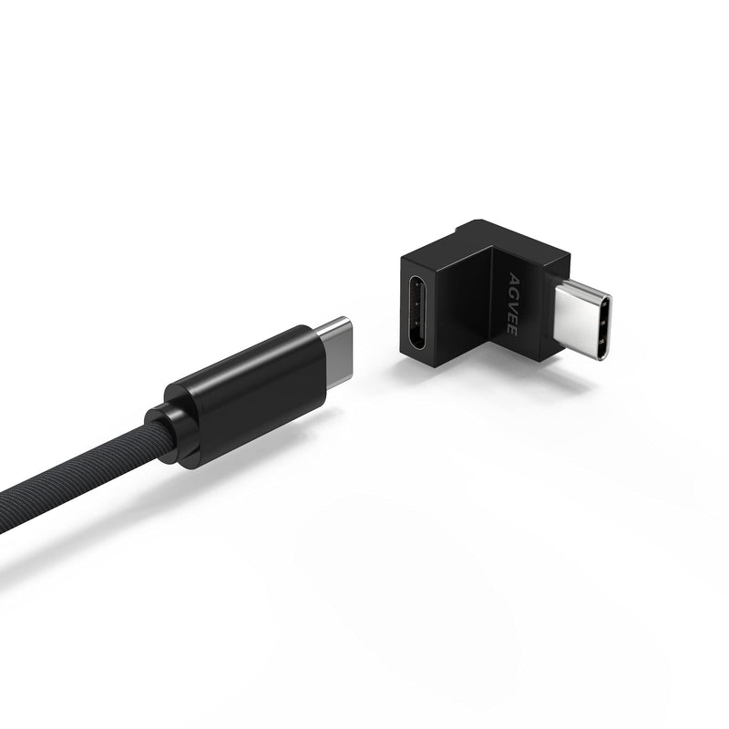 AGVEE [ 4 Pack] 90 Degree Right Angled USB-C Male to USB-C Female Adapter (Type-C 3.2 Gen 2) Video 10G Data Converter, Black