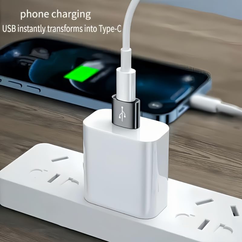5Pcs USB A to Type C Adapter, Male to Female Charging Connector, Compatible with iPhone, iPad, AirPods, Apple Watch and Samsung Devices (Silver) Silver USB A to C Adapter Set (5 Piece)